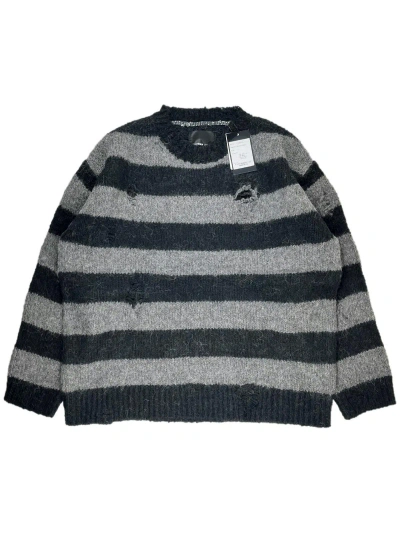 Pre-owned Number N Ine Number (n)ine Grey Distressed Striped Loose Knit Sweater In Black Grey