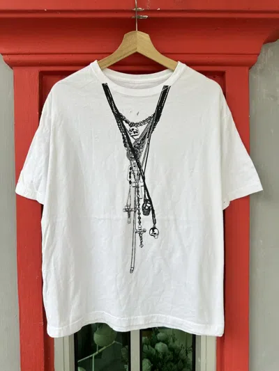 Pre-owned Number N Ine Number (n)ine Skull Rosary Necklace Tee In White