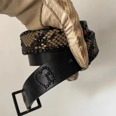 Pre-owned Number N Ine Number Nine Snake Skin Pattern 06ss Tear & Heart Belt In Black