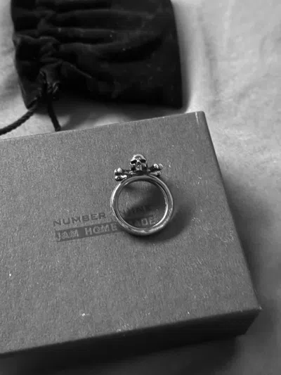 Pre-owned Number N Ine Number (n)ine Ss04 Skull & Crossbones Sterling Silver Ring In Black