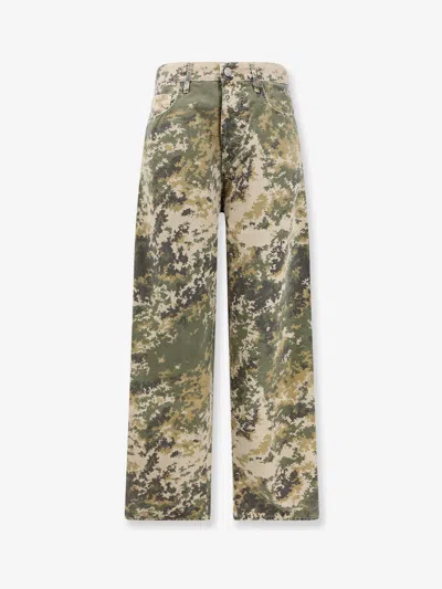 Numeri 123456789 Cotton Jeans With Camouflage Pattern In Green