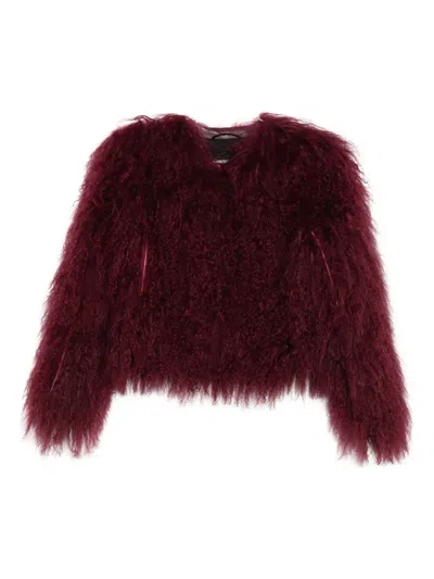 Numerootto Mongolian Fur Jacket In Red