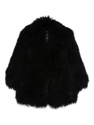 Numerootto Wavy-fleece Coat In Black