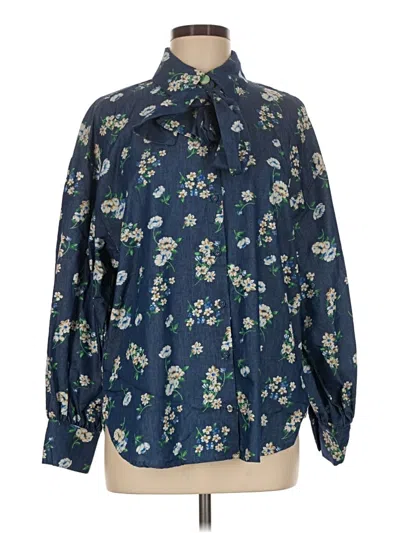 Pre-owned Numph Long Sleeve Blouse In Blue