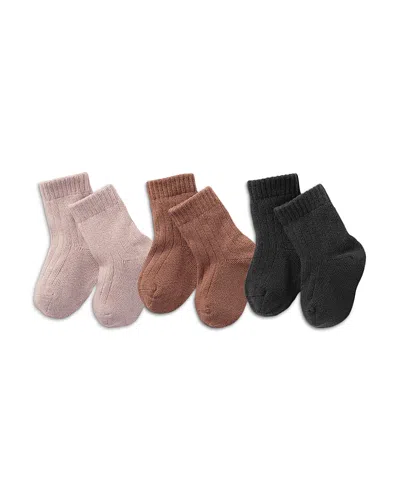 Nuna Unisex Cotton Blend Socks, Pack Of 3 - Baby, Little Kid In Dusty Mauve/sienna/shadow