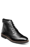 Nunn Bush Odell Ii Wingtip Boot In Black Tumbled