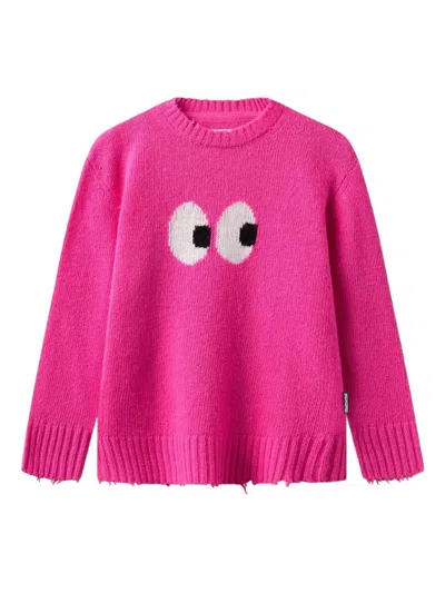 Nununu Kids' Eye-graphic Distressed Sweater In Pink