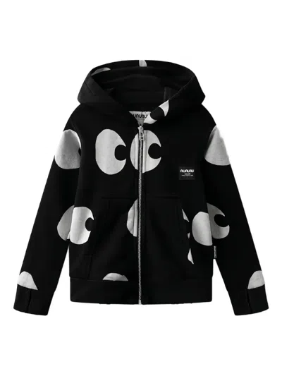 Nununu Kids' Eye-print Zip-up Hoddie In Black