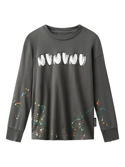 Nununu Kids' Graphic-print Long-sleeve T-shirt In Gray