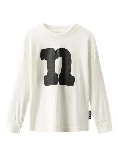 Nununu Kids' Graphic-print Long-sleeve Top In White