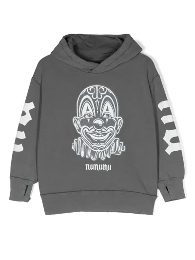 Nununu Kids' Illustration-print Cotton Hoodie In Grau