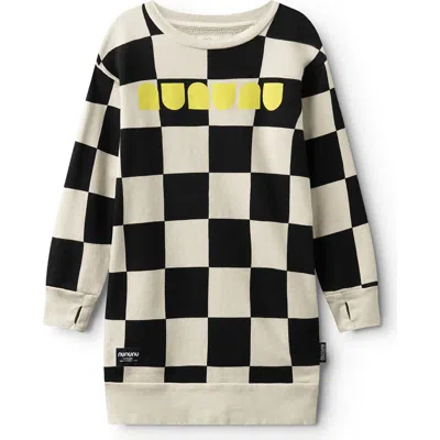 Nununu Kids' Checkmate Long Sleeve Sweatshirt Dress In Smokey Natural