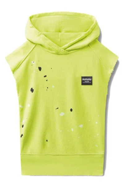 Nununu Kids' Mono Splash Sleeveless Cotton Hoodie In Hot Lime