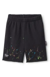 Nununu Kids' Paint Spatter Raw Hem Cotton Sweat Shorts In Black