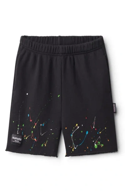 Nununu Kids' Paint Spatter Raw Hem Cotton Sweat Shorts In Black