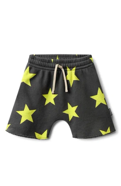 Nununu Kids' Rounded Star Sweat Shorts In Graphite Lime