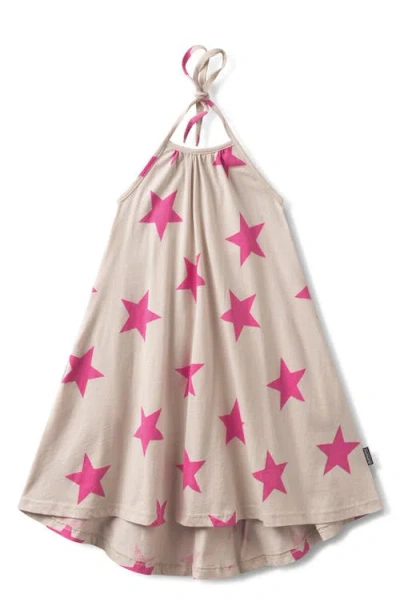 Nununu Kids' Star Print Halter Dress In Smokey Natural Pink