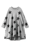 Nununu Kids' Star Print Long Sleeve Cotton Swing Dress In Gray