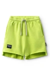 Nununu Kids' Unbalanced Raw Hem Cotton Sweat Shorts In Hot Lime