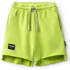 Nununu Kids' Unbalanced Raw Hem Cotton Sweat Shorts In Hot Lime