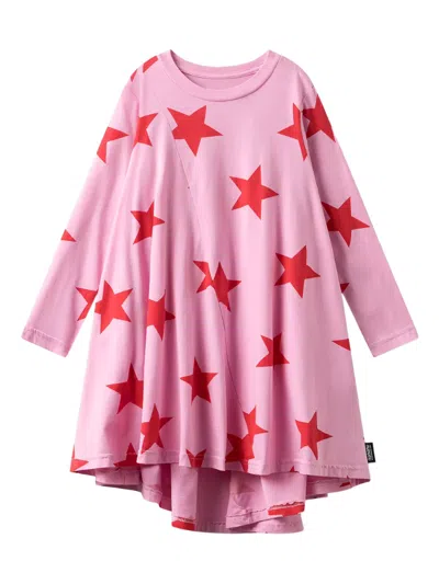 Nununu Kids' Star-print Long-sleeve Dress In Pink