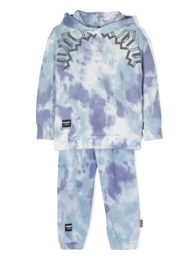 Nununu Kids' Tie-dye Hooded Tracksuit Set In 蓝色