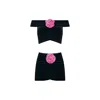 Nur Karaata Black Castille Top & Skirt Set In Black