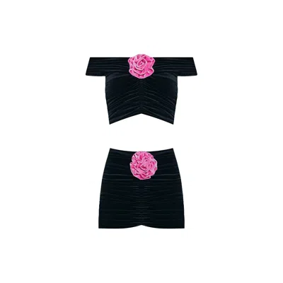 Nur Karaata Black Castille Top & Skirt Set