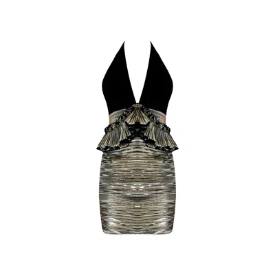 Nur Karaata Gold / Black Alcazar Top & Skirt Set In Gold/black