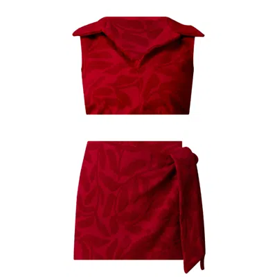 Nur Karaata Red Miranda Top Skirt Set