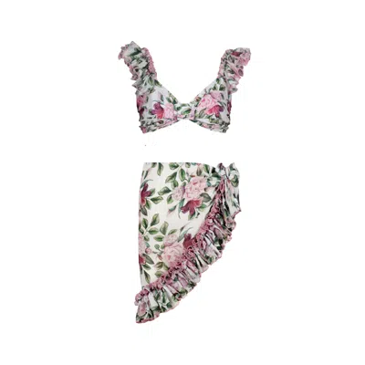 Nur Karaata White Calla Lily Rose Set In Multi