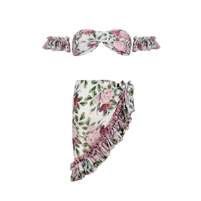 Nur Karaata White Marigold Rose Set In Multi