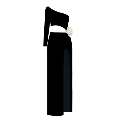Nur Karaata Women's Black Ritz White Rose Dress