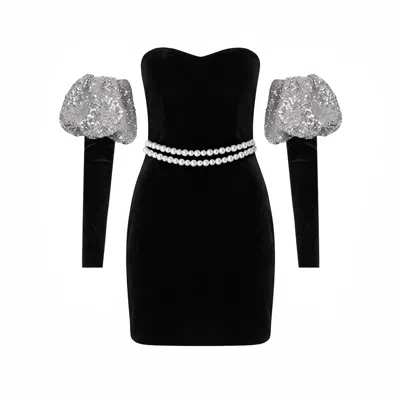 Nur Karaata Women's Black / Silver Pearl Reverie Dress