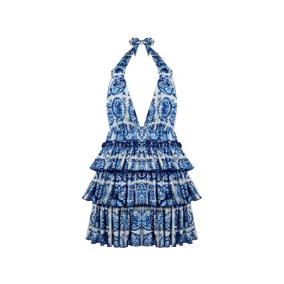 Nur Karaata Women's Blue Bellano Bleu Blanc Dress