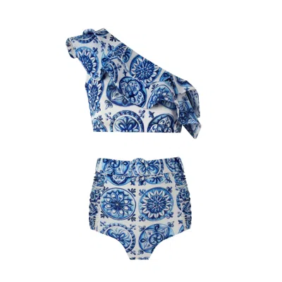 Nur Karaata Women's Blue Cliantha Bleu Blanc Bikini Set