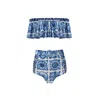 Nur Karaata Women's Blue Helianthus Bleu Blanc Bikini Set In Blue