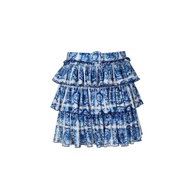 Nur Karaata Women's Blue Helianthus Bleu Blanc Skirt