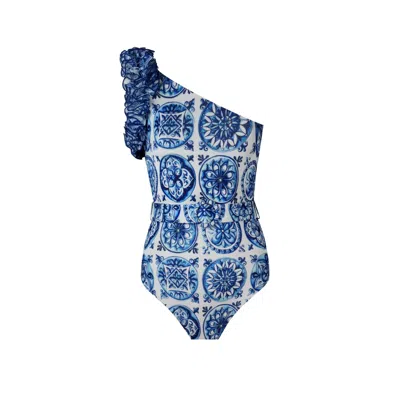 Nur Karaata Women's Blue Helie Bleu Blanc Swimsuit