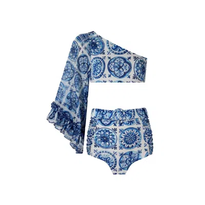 Nur Karaata Women's Blue Kelly Bleu Blanc Bikini Set