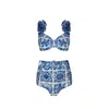 Nur Karaata Women's Blue Lily Bleu Blanc Bikini Set In Blue