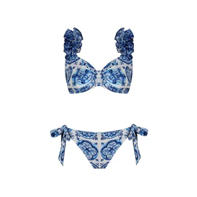 Nur Karaata Women's Blue Lily Bleu Blanc Low Waist Bikini Set