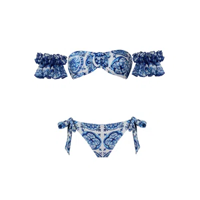 Nur Karaata Women's Blue Marigold Bleu Blanc Low Waist Bikini