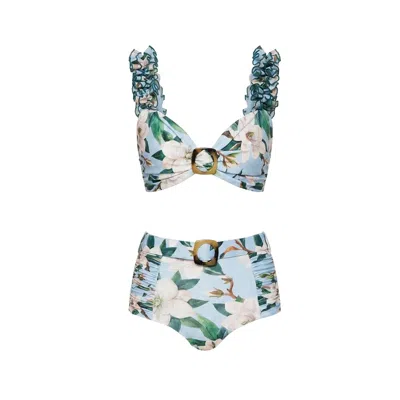 Nur Karaata Women's Blue Palm Poetry Bikini In Multi
