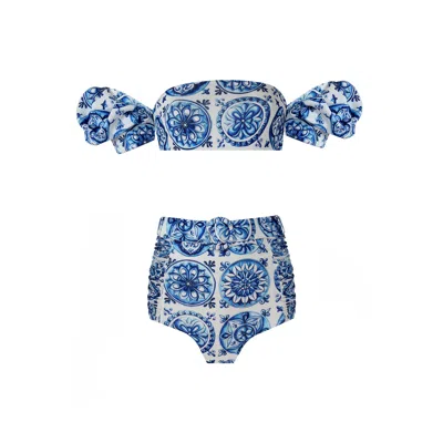 Nur Karaata Women's Blue Poppy Bleu Blanc Bikini In Multi