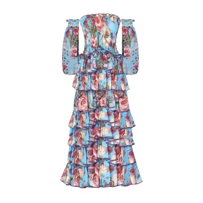Nur Karaata Women's Blue Rosa Blu Maxi Floral Dress