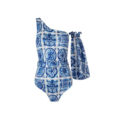Nur Karaata Women's Blue Soleil Bleu Blanc One-shoulder Swimsuit