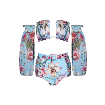 Nur Karaata Women's Blue Sun Sleeve Blu Bikini Set