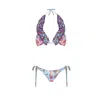 Nur Karaata Women's Blue Triangle Blu Ruffle Bikini Set In Blue