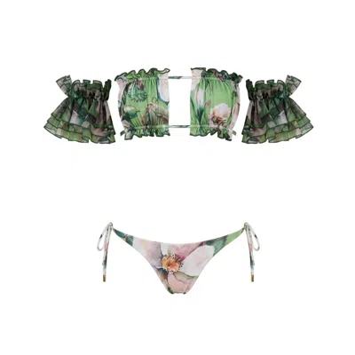 Nur Karaata Women's Green Petal Poetry Bikini In Multi